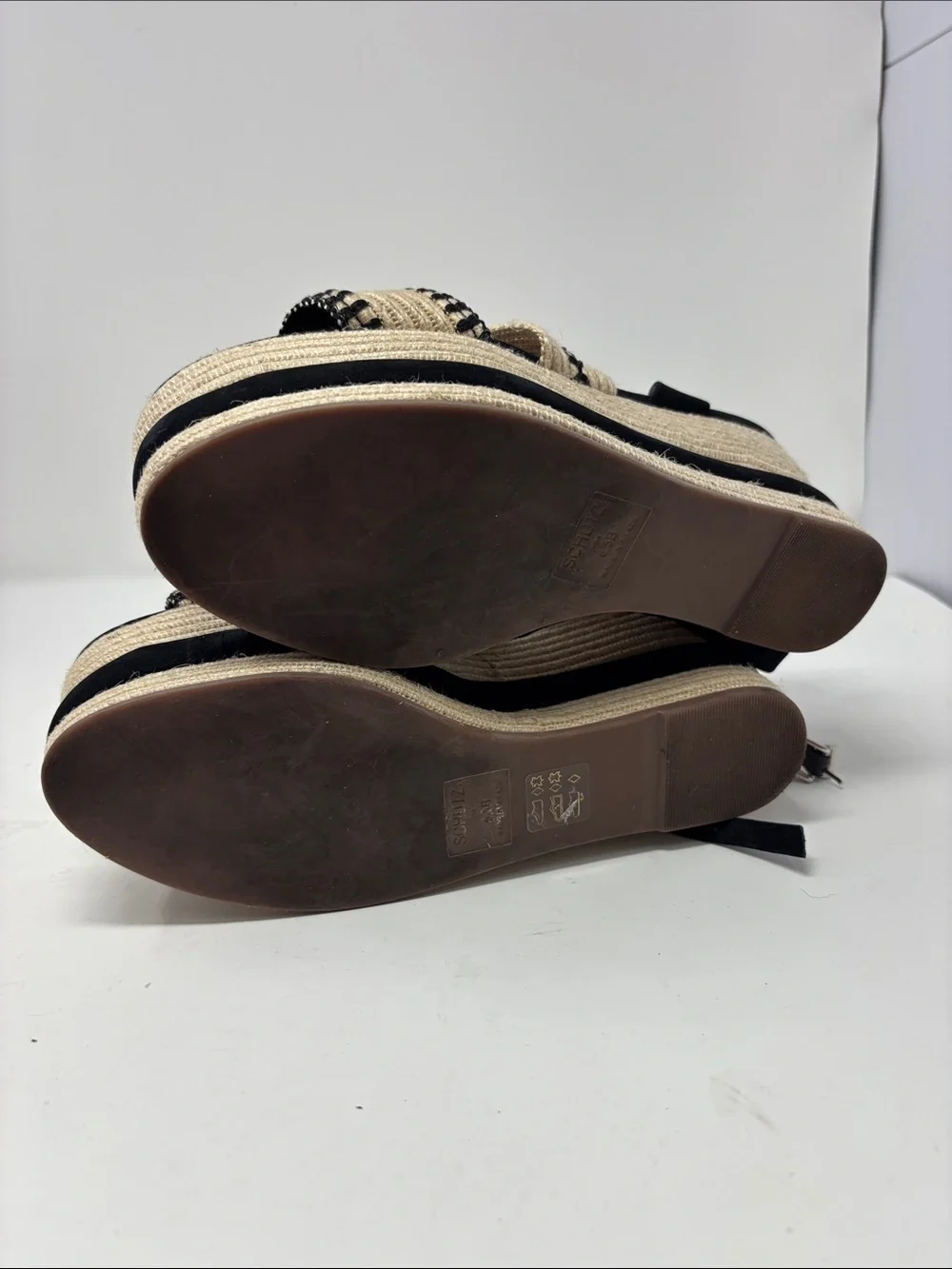 SCHUTZ | 6.5B 6.5 B Black and Natural Espadrille Platform Sandals